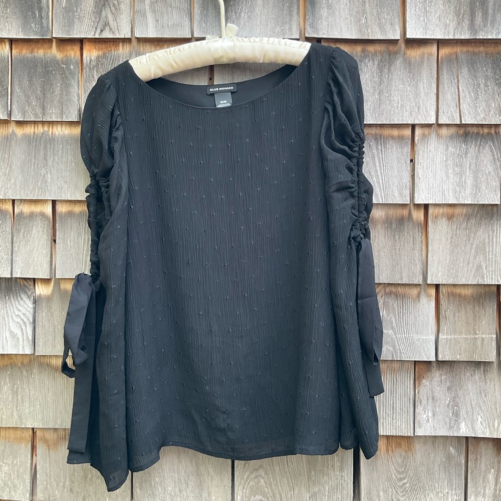 Club Monaco Black 3/4 Sleeve Ruched Blouse